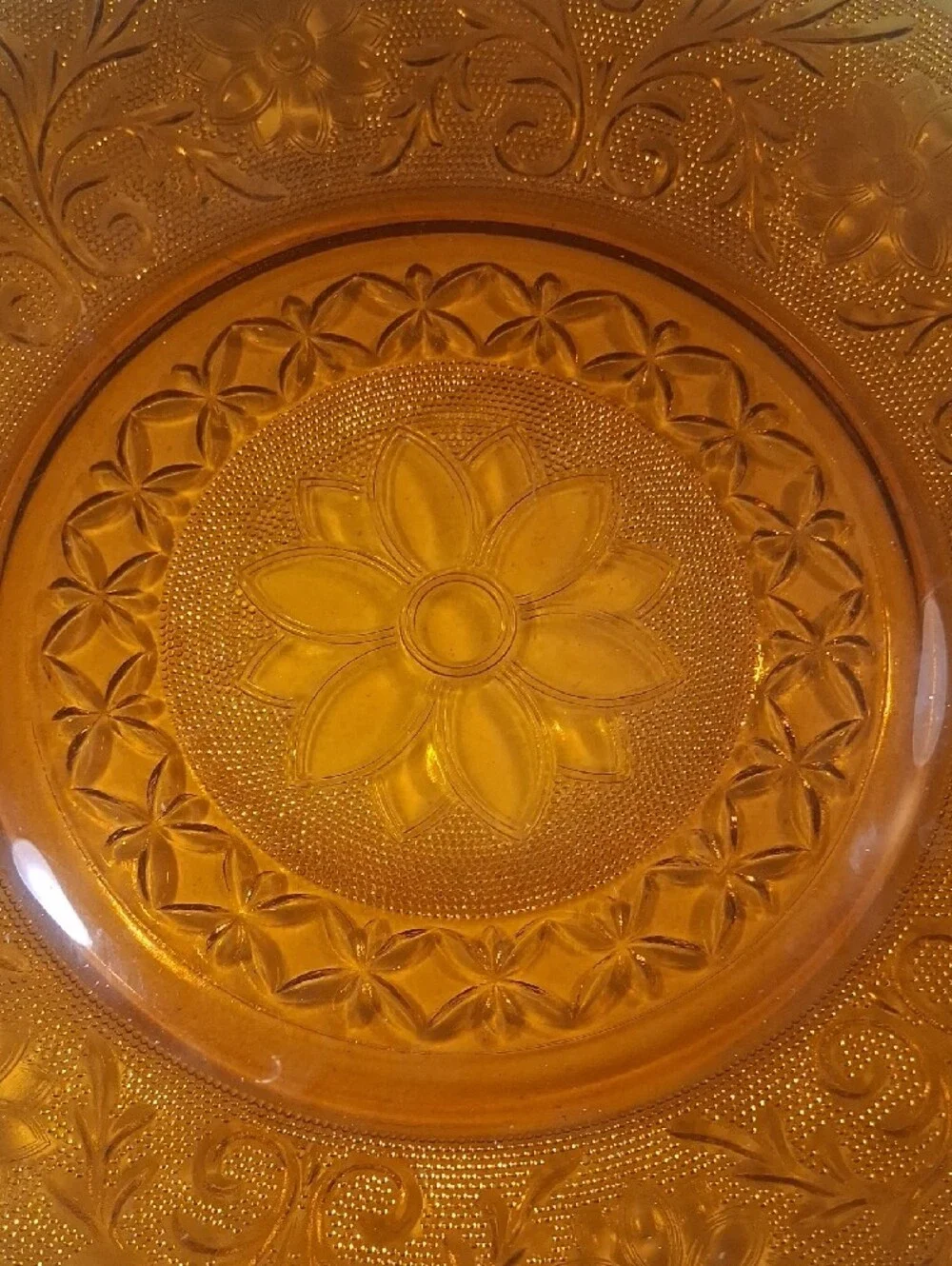 Indiana Glass Amber Floral Pressed Serving Plate